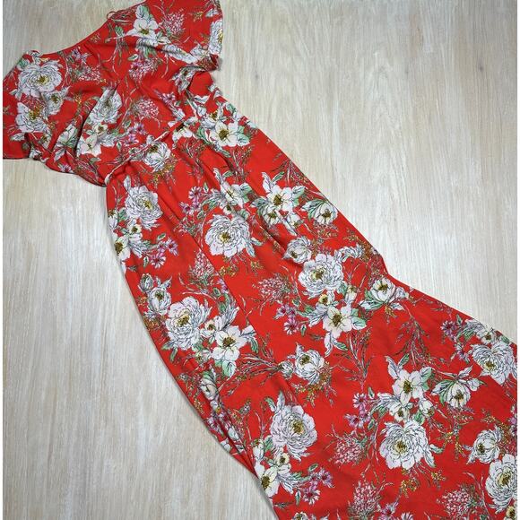 Superfoxx Orange Floral Wrap Summer Casual Midi Boho Cottagecore Dress Medium - Picture 14 of 16